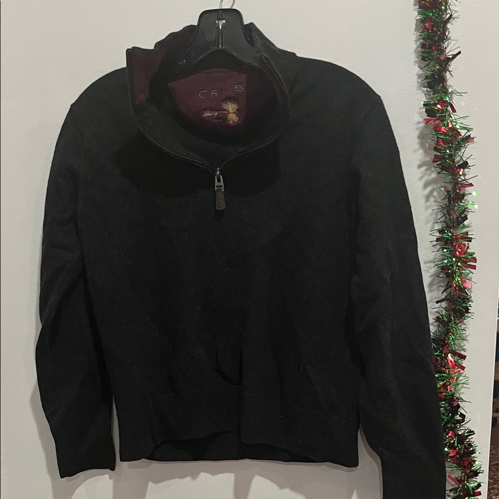 Orvis Burgundy and Black Sweater with Embroidered Detail